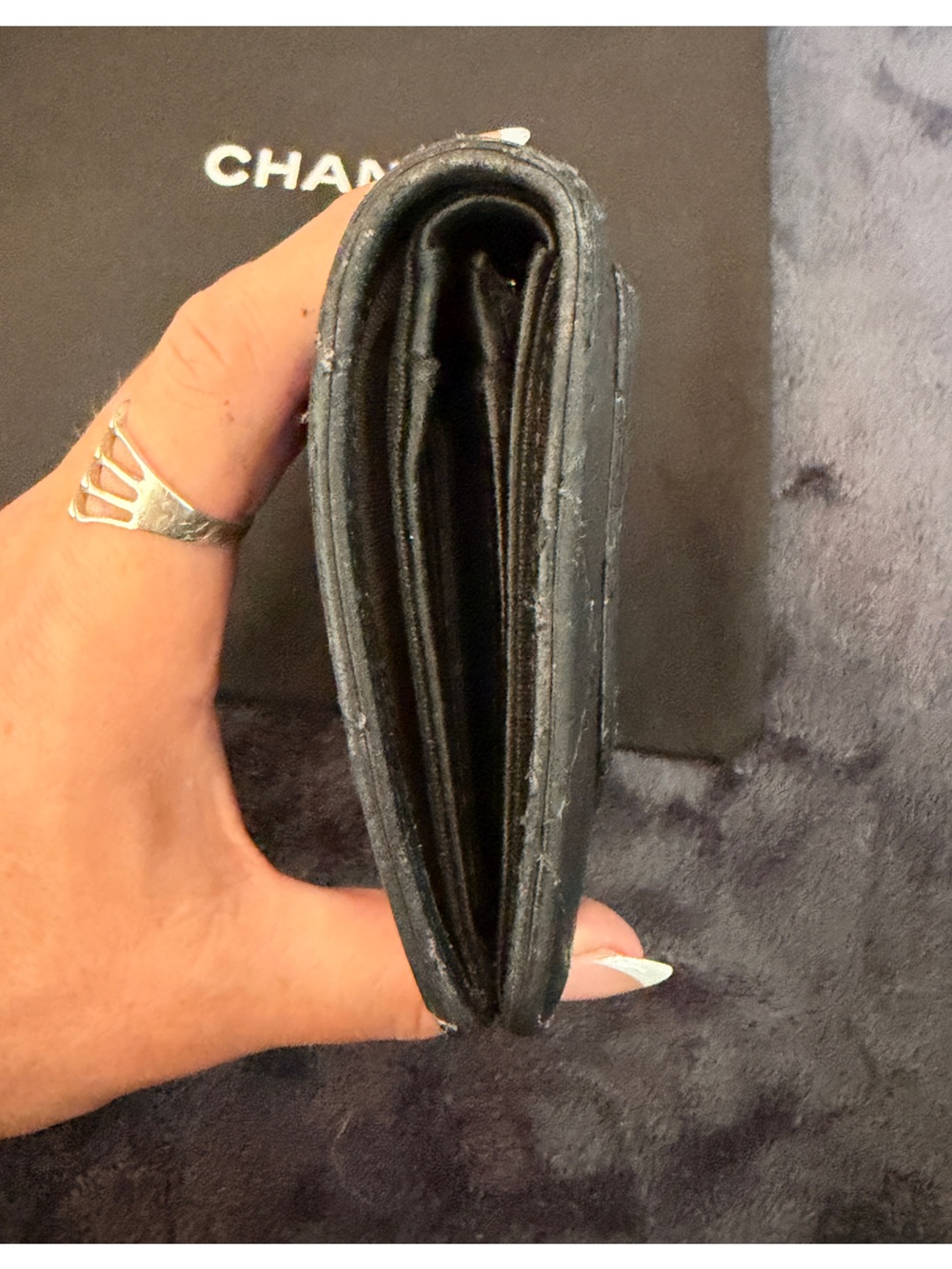CHANEL Black Quilted Lambskin Wallet with Silver CC Emblem - Picture 6 of 8